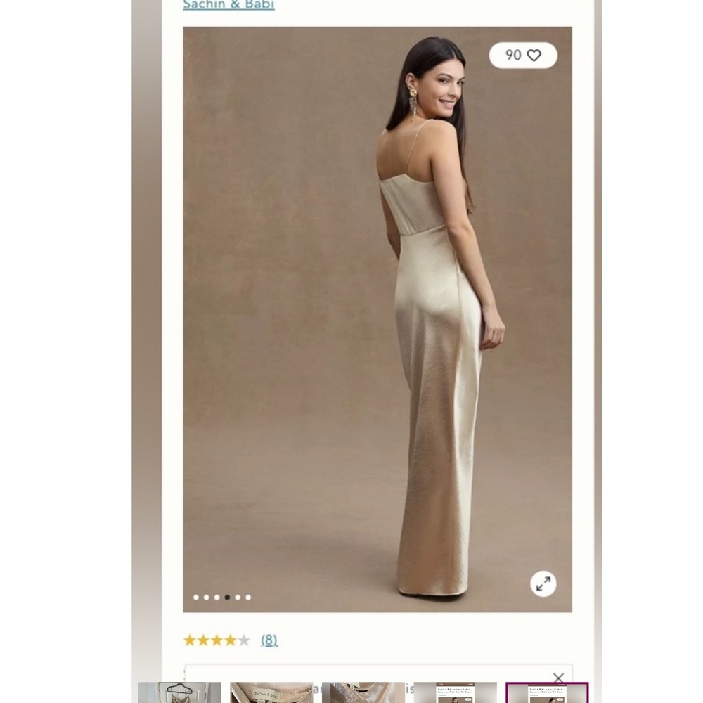 Sachin & Babi Anthropologie Ruched Hammered Satin Gold Side Slit Gown‎ Size 10